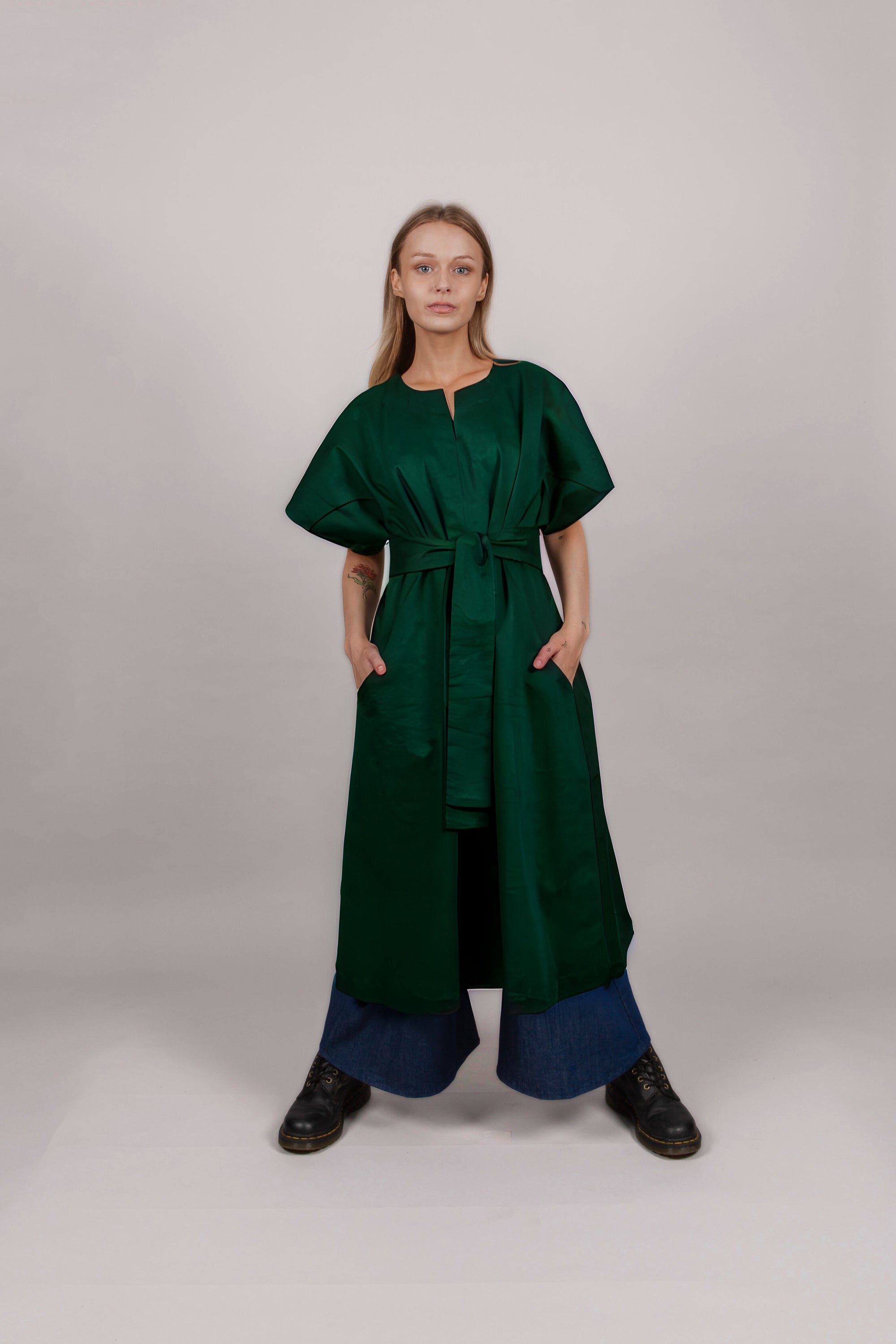 Obi Dress - Green Indian Cotton Poplin