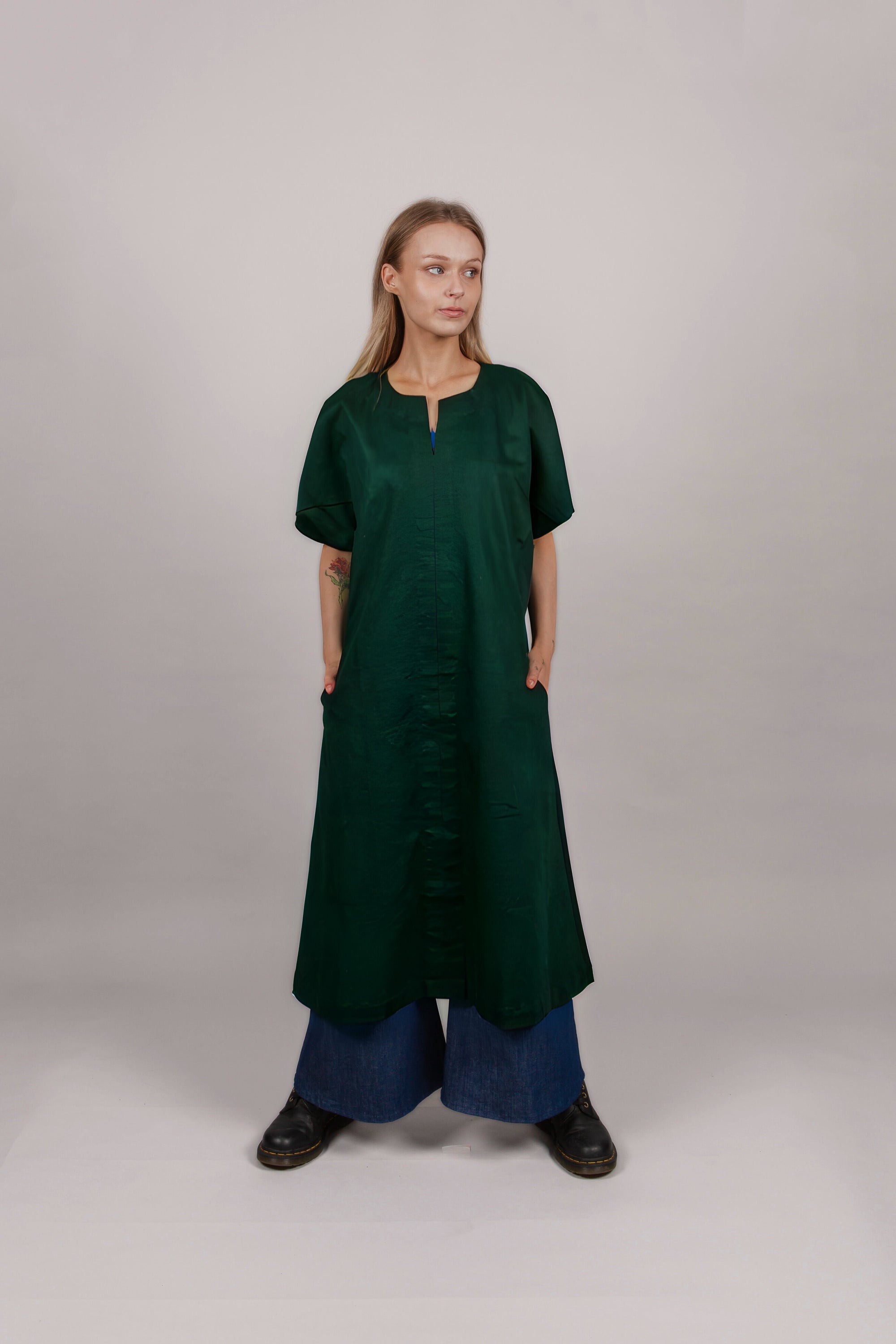 Obi Dress - Green Indian Cotton Poplin