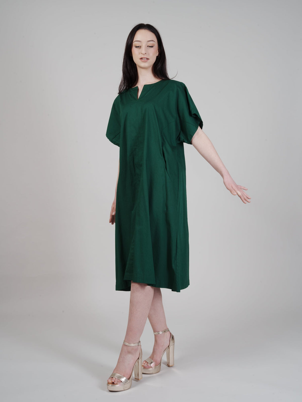 Obi Dress - Green Indian Cotton Poplin