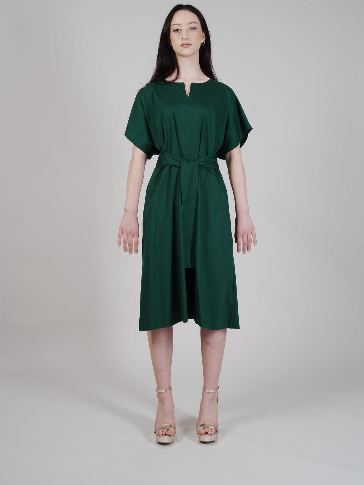 Obi Dress - Green Indian Cotton Poplin