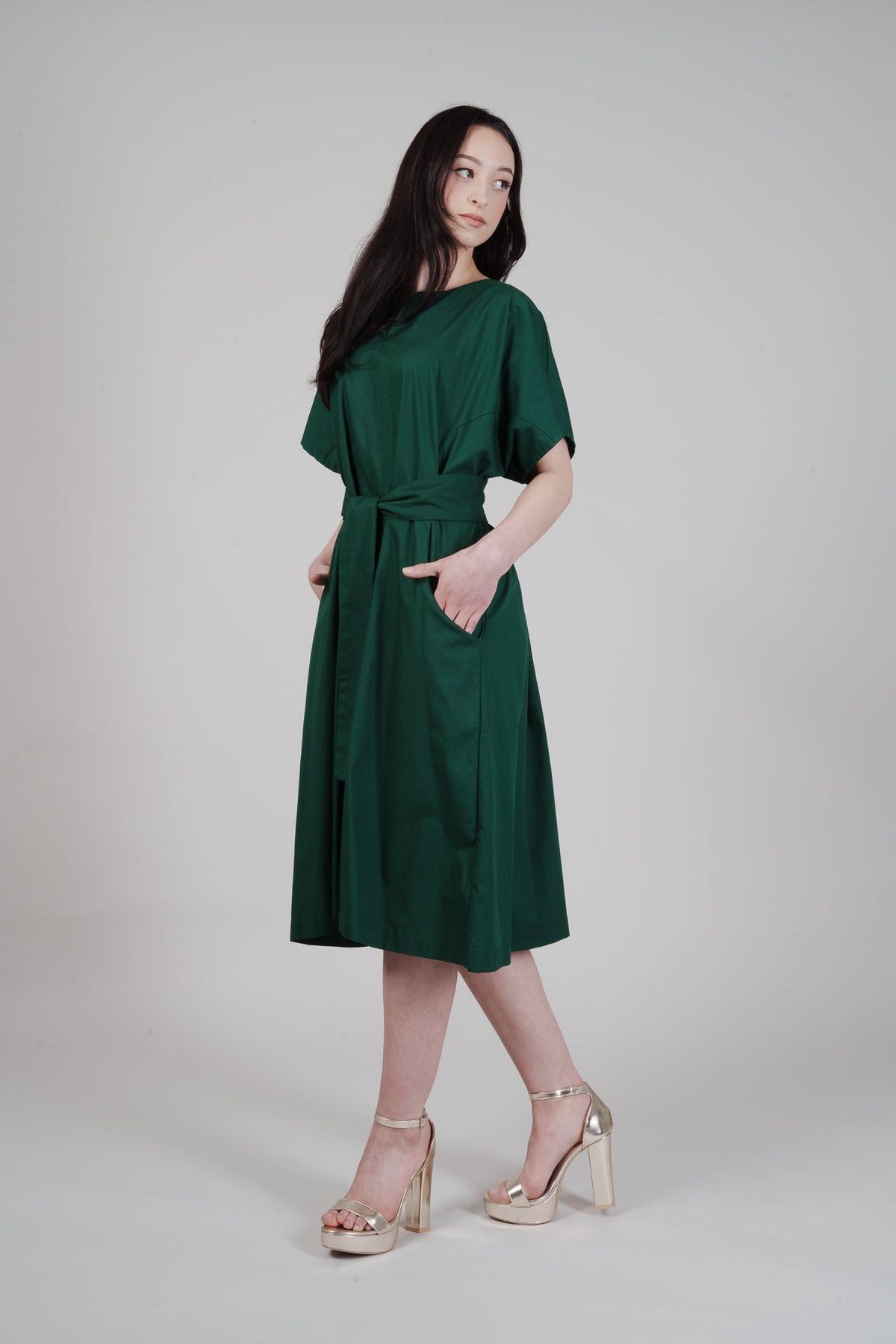 Obi Dress - Green Indian Cotton Poplin