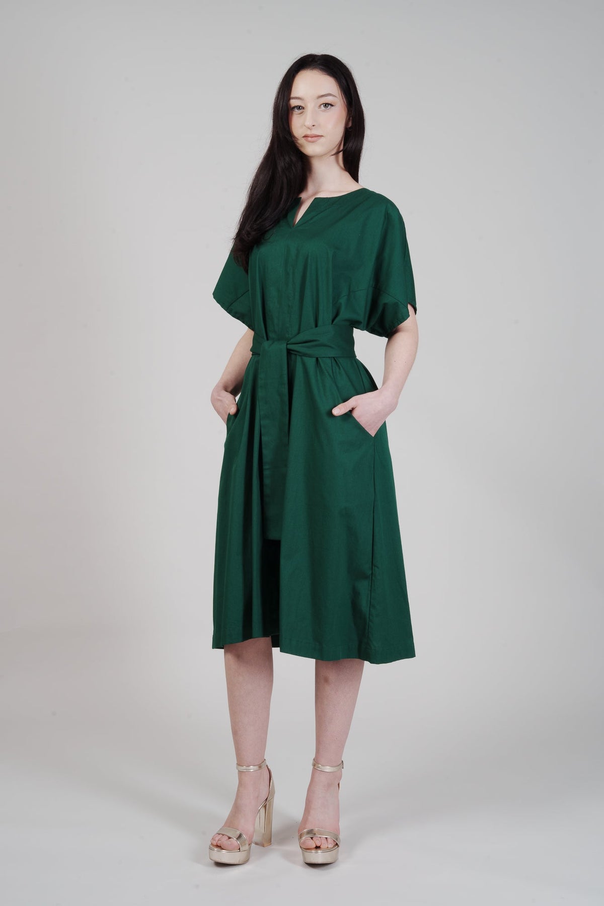 Obi Dress - Green Indian Cotton Poplin