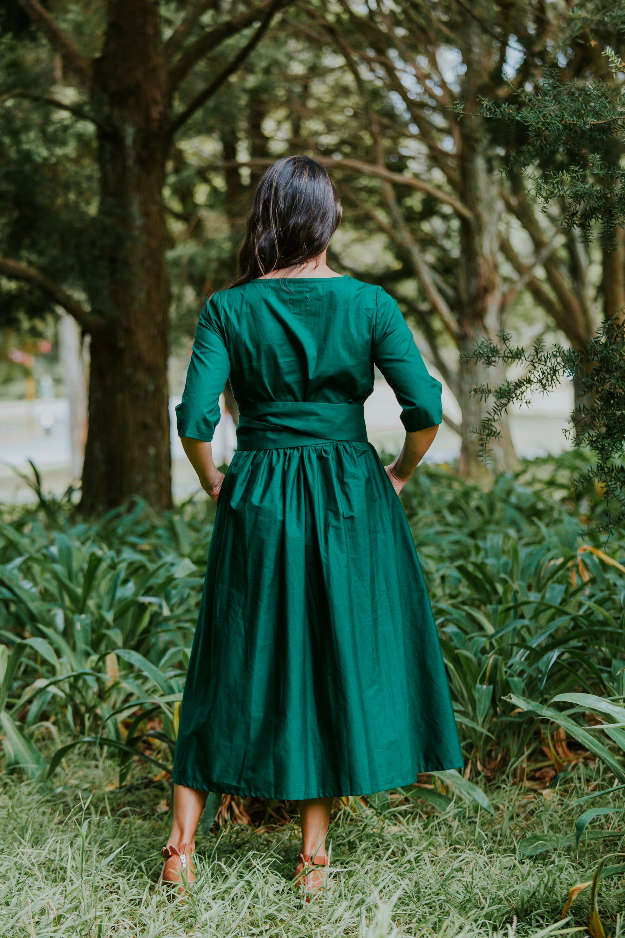 Lucinda Dress - Green Indian Poplin