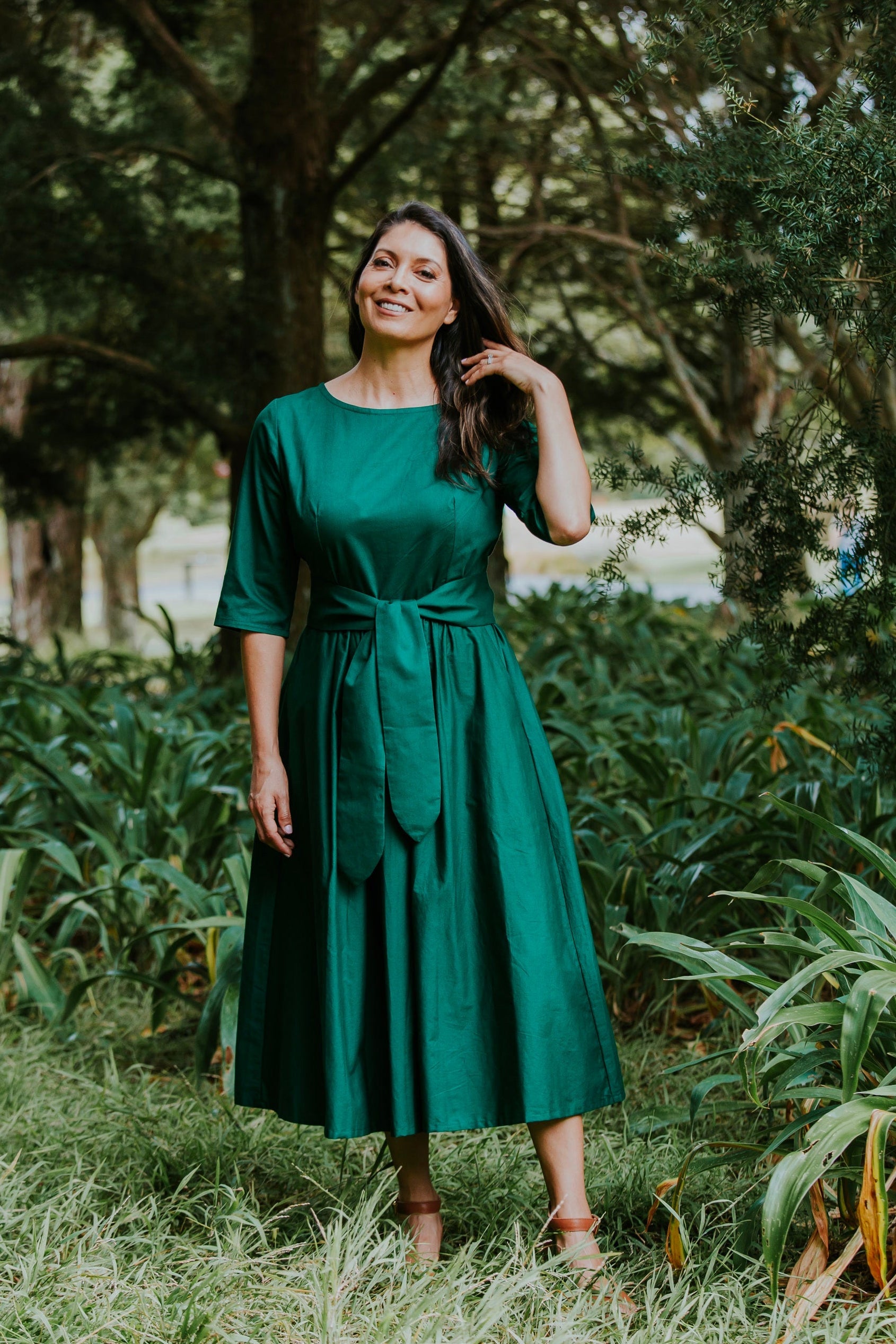 Lucinda Dress - Green Indian Poplin