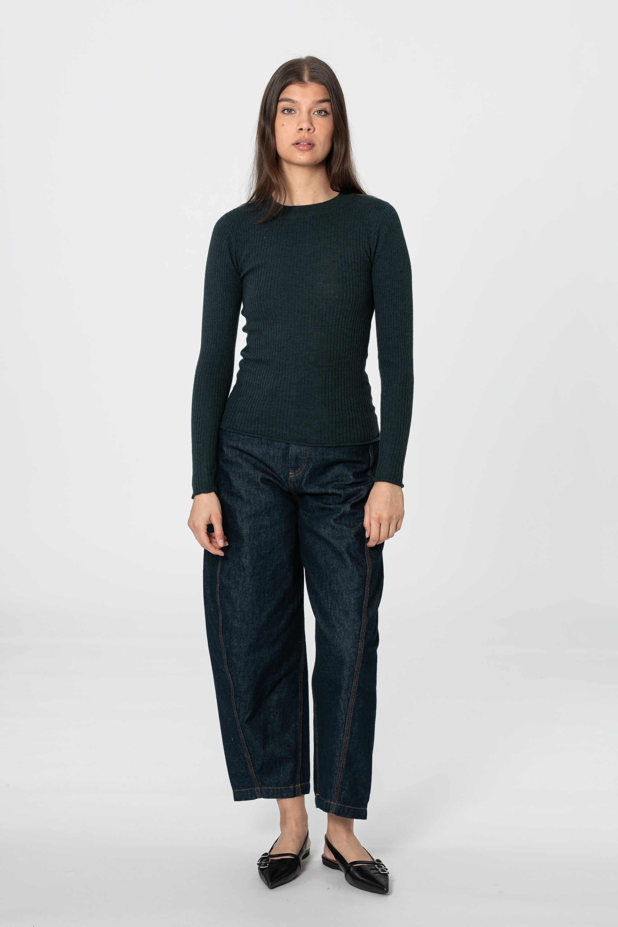 DINADI Merino Fitted Rib Sweater - Peacock Green