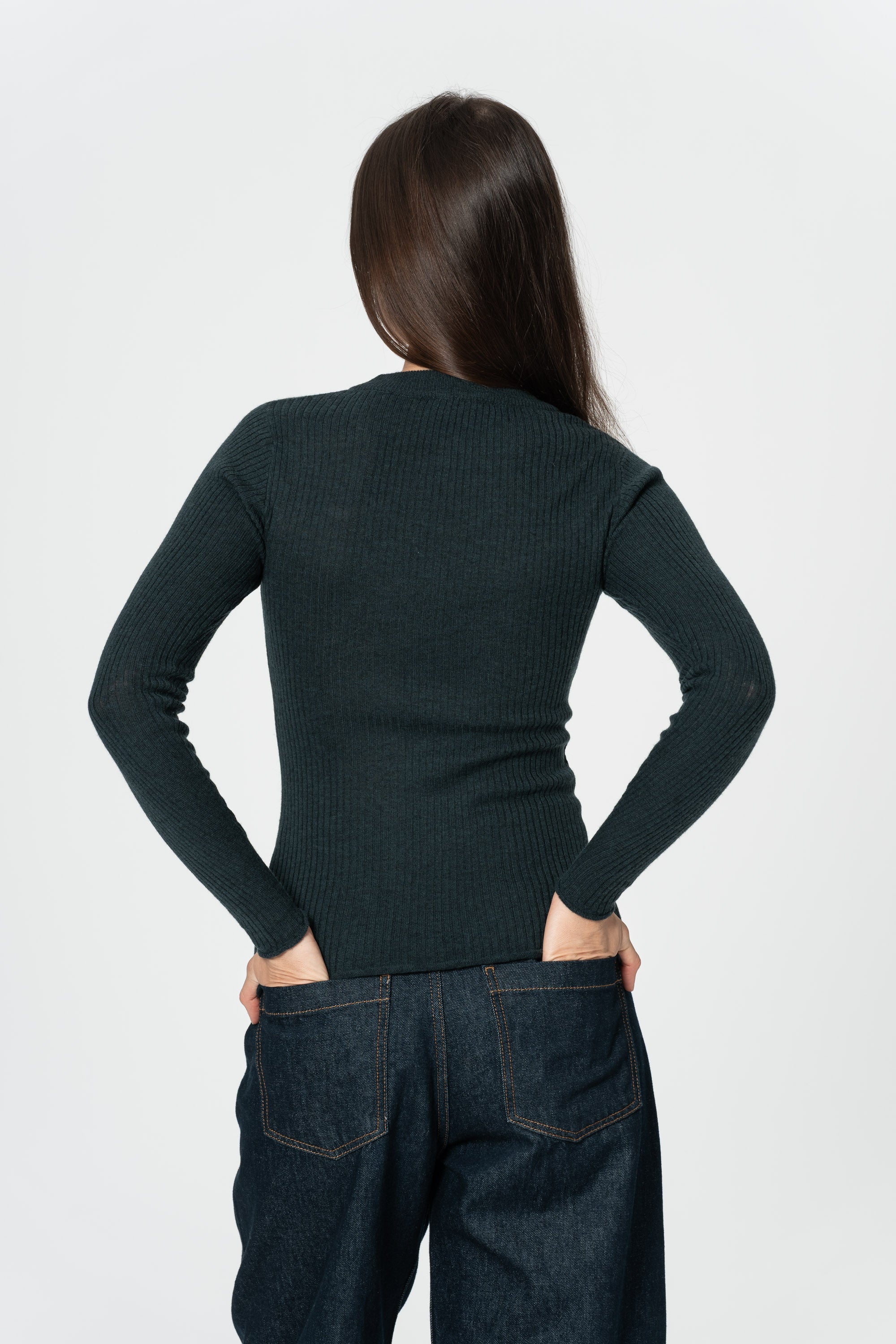 DINADI Merino Fitted Rib Sweater - Peacock Green