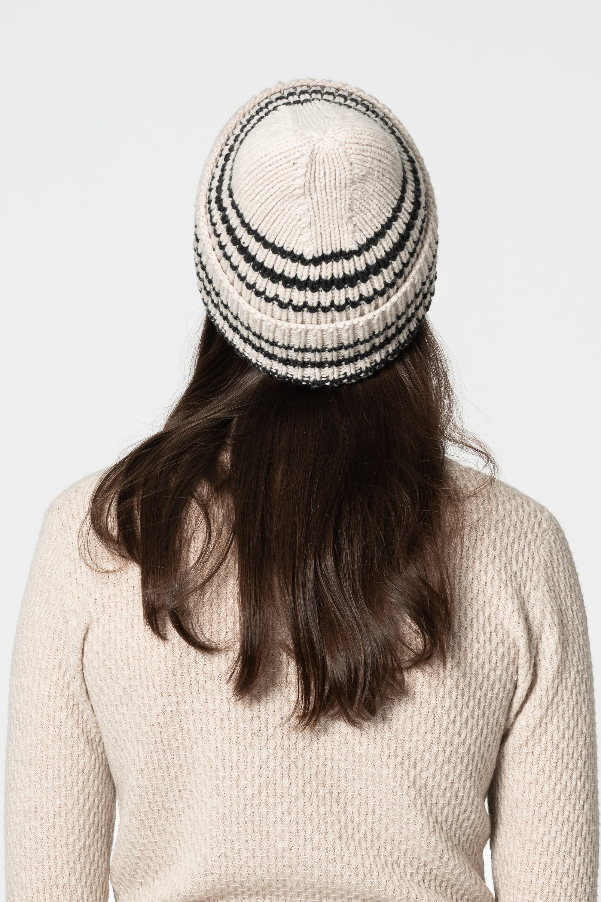 DINADI Merino Handknit Striped Hat - Almond White