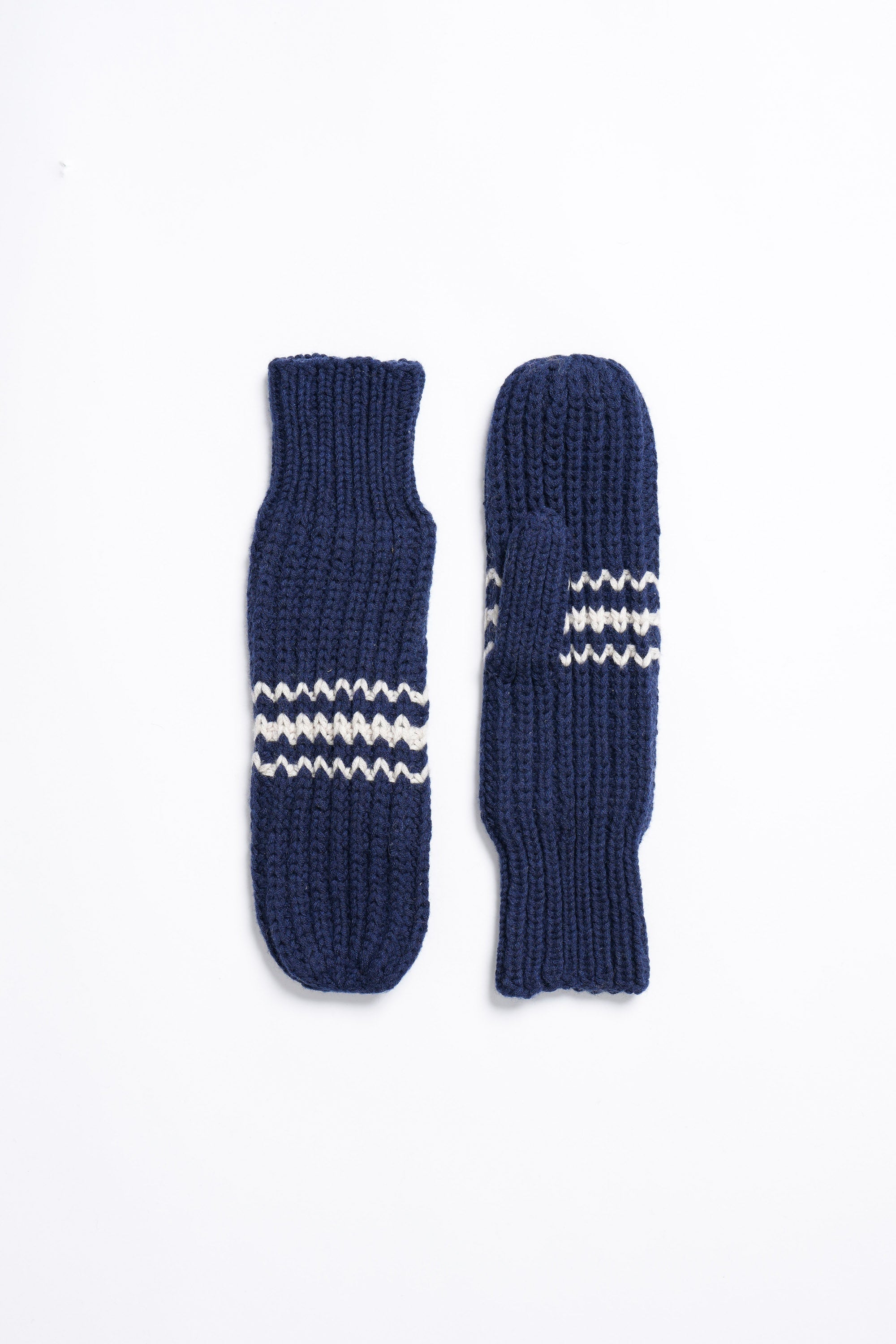 DINADI Merino Handknit Striped Mittens - Space Blue