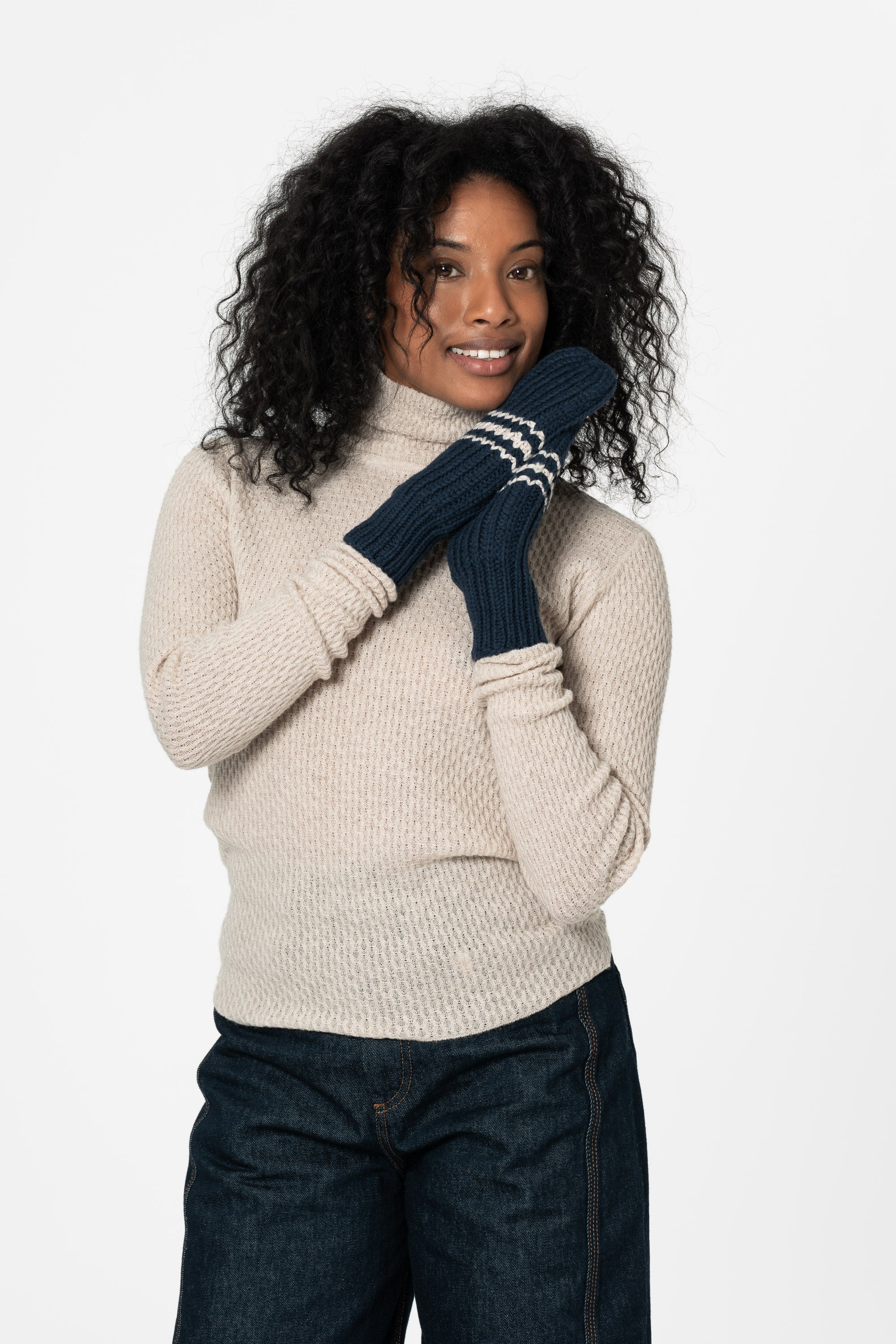 DINADI Merino Handknit Striped Mittens - Space Blue