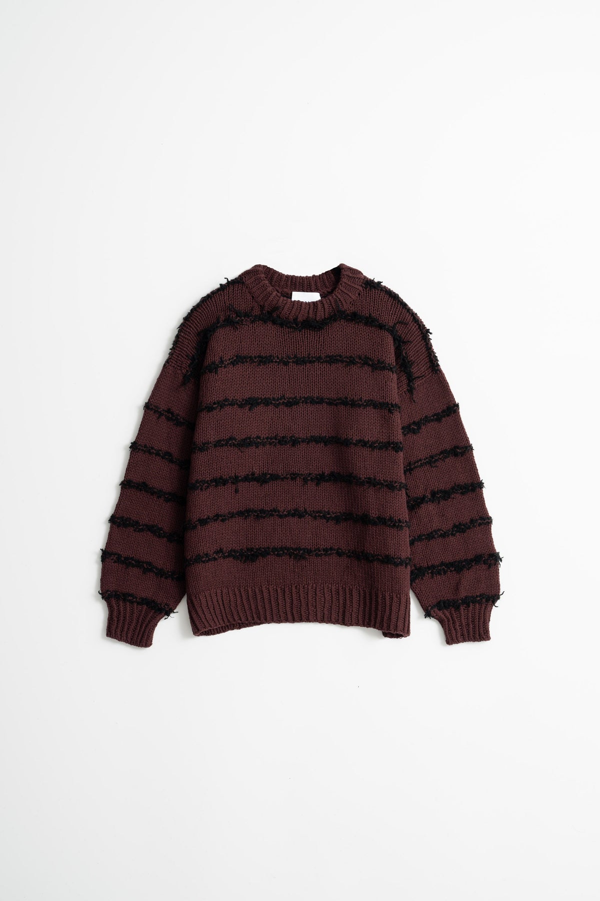 DINADI Merino Handknit Cashmere Stripe Sweater - Merlot Red
