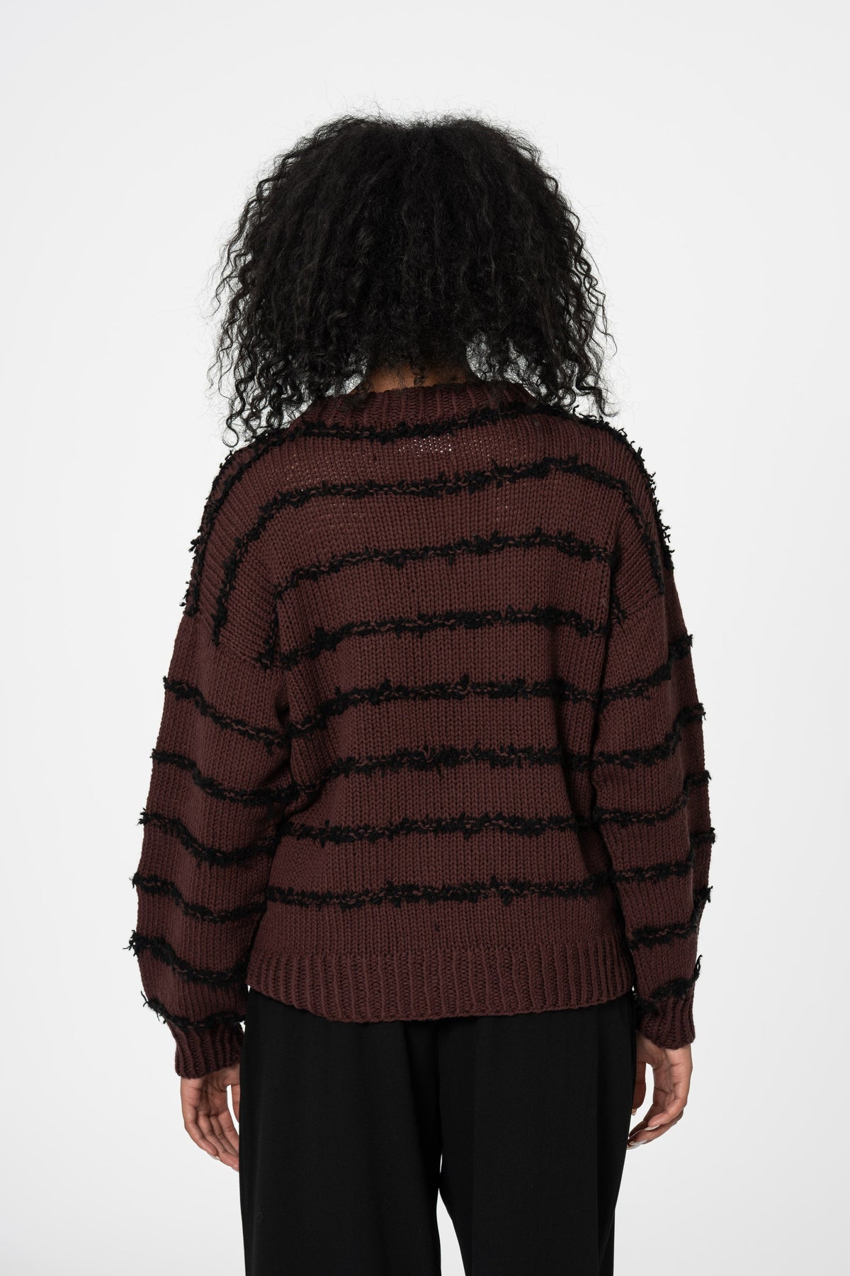 DINADI Merino Handknit Cashmere Stripe Sweater - Merlot Red