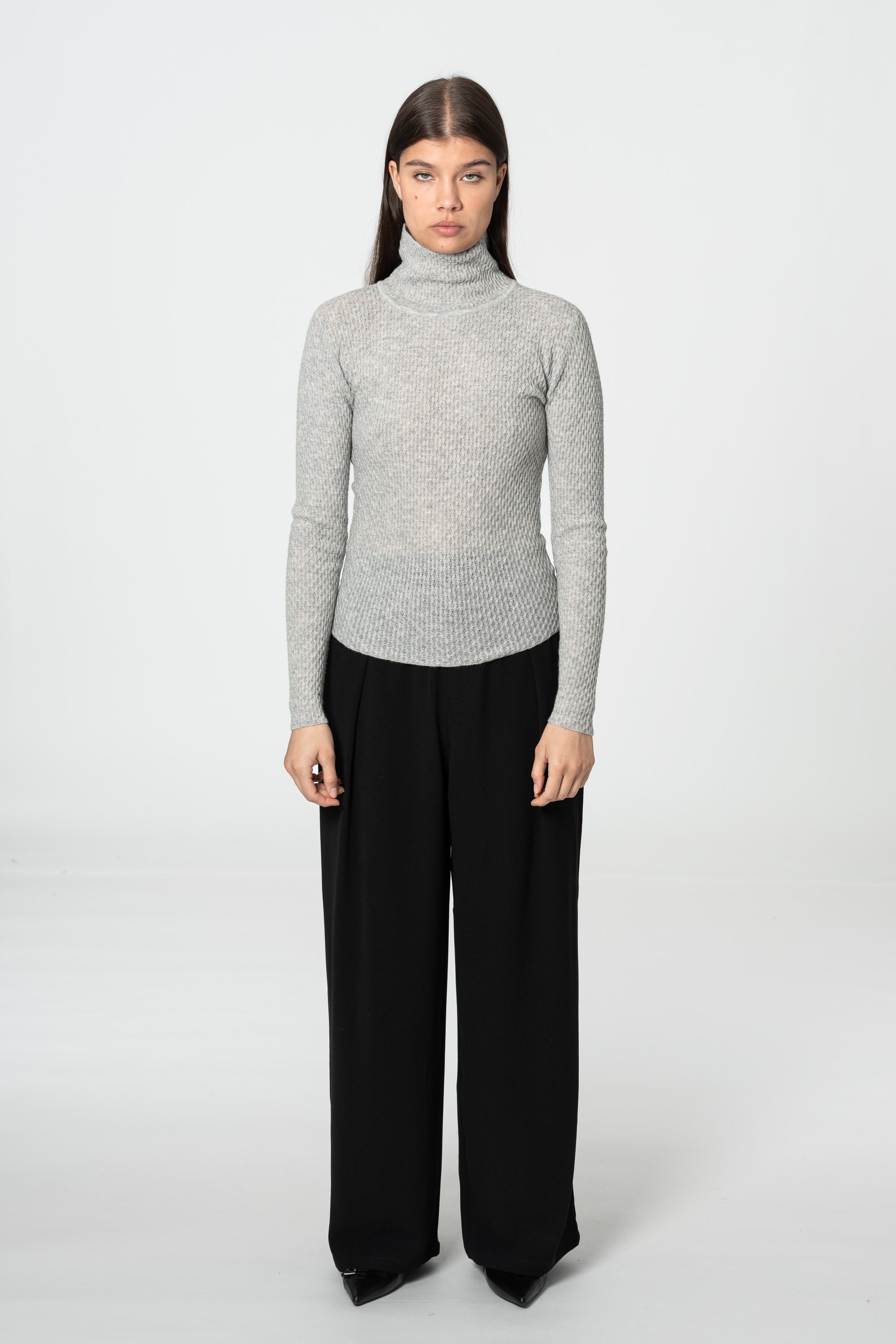DINADI Lace Turtleneck - Silver Grey