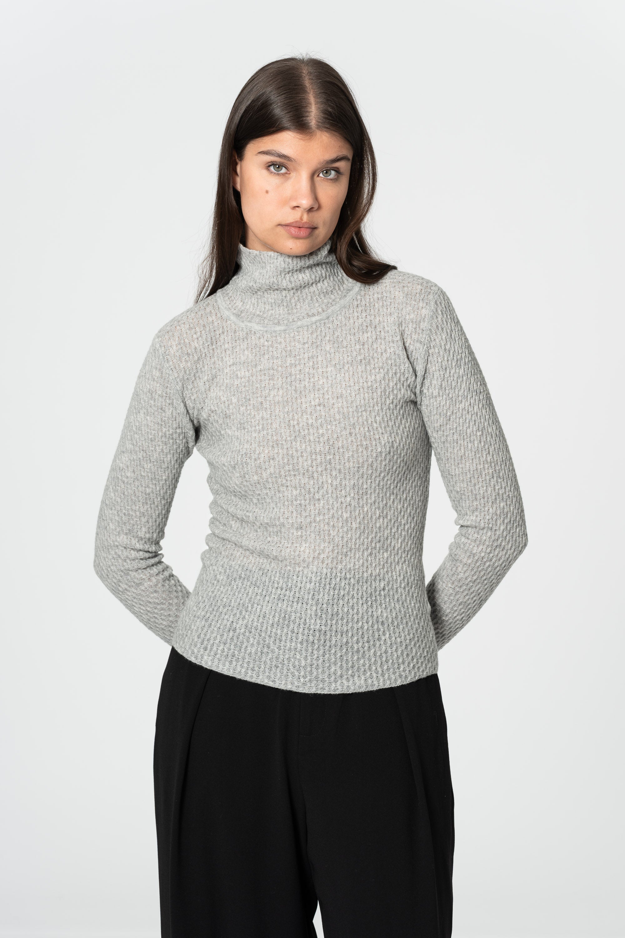 DINADI Lace Turtleneck - Silver Grey