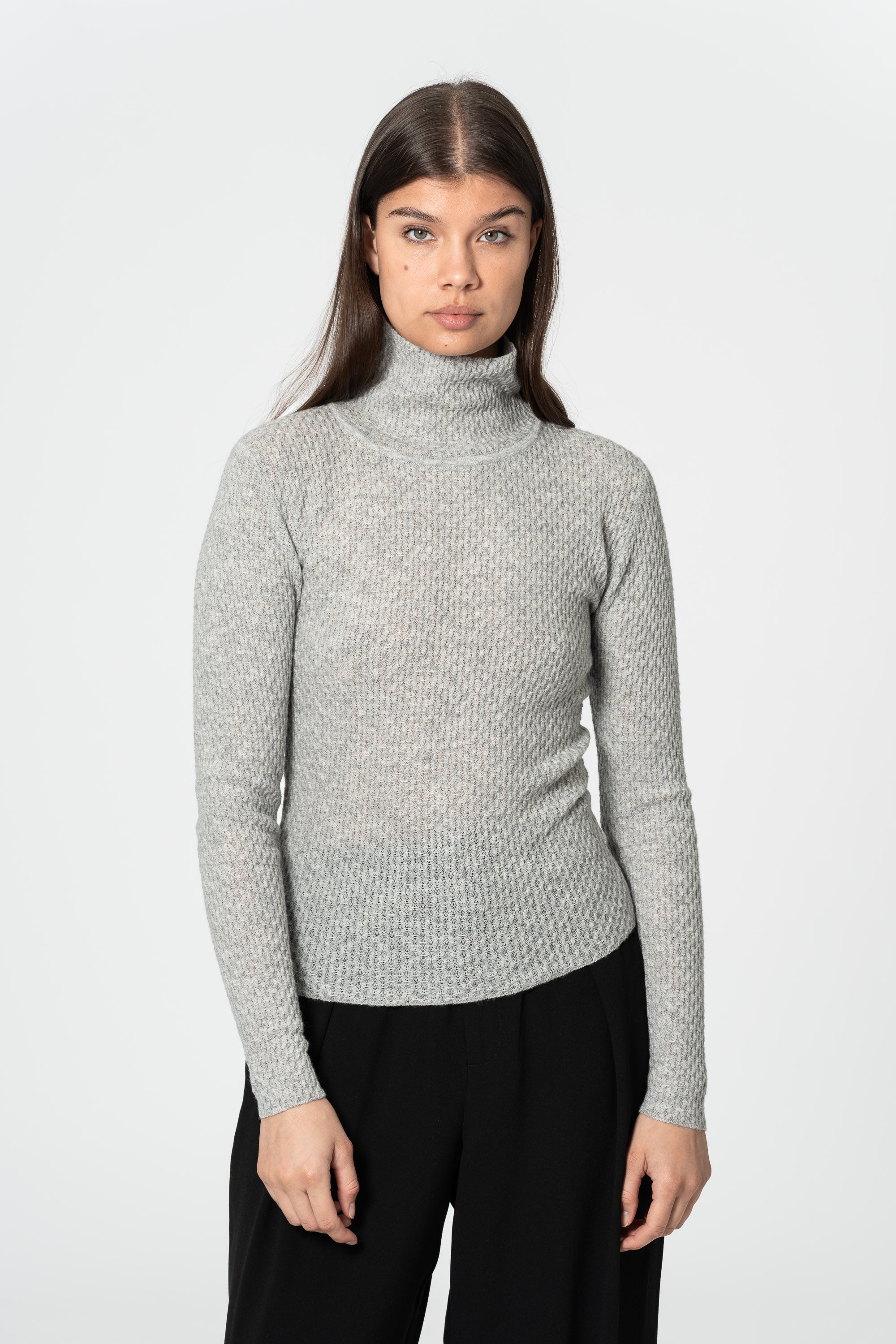 DINADI Lace Turtleneck - Silver Grey
