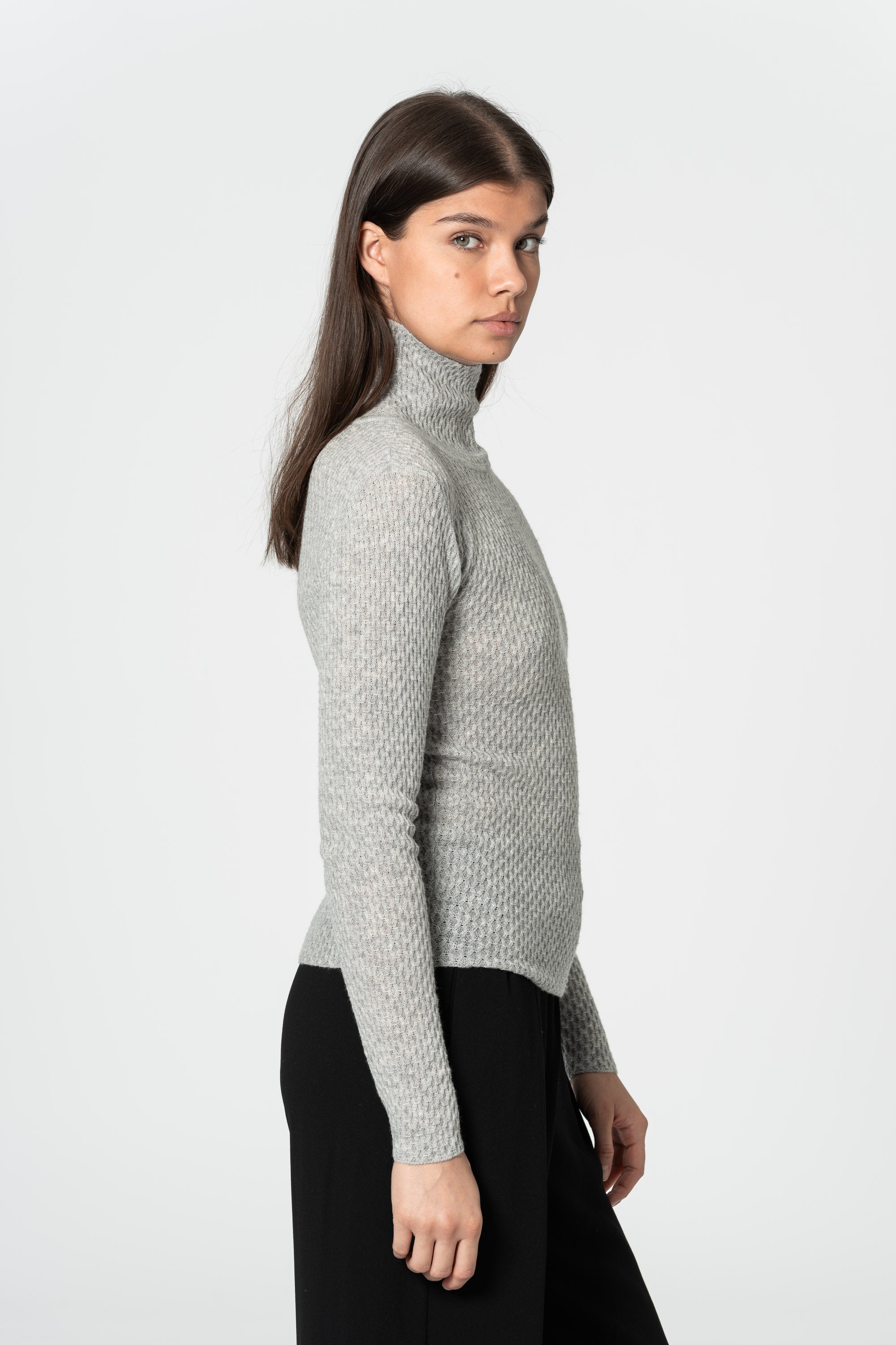 DINADI Lace Turtleneck - Silver Grey
