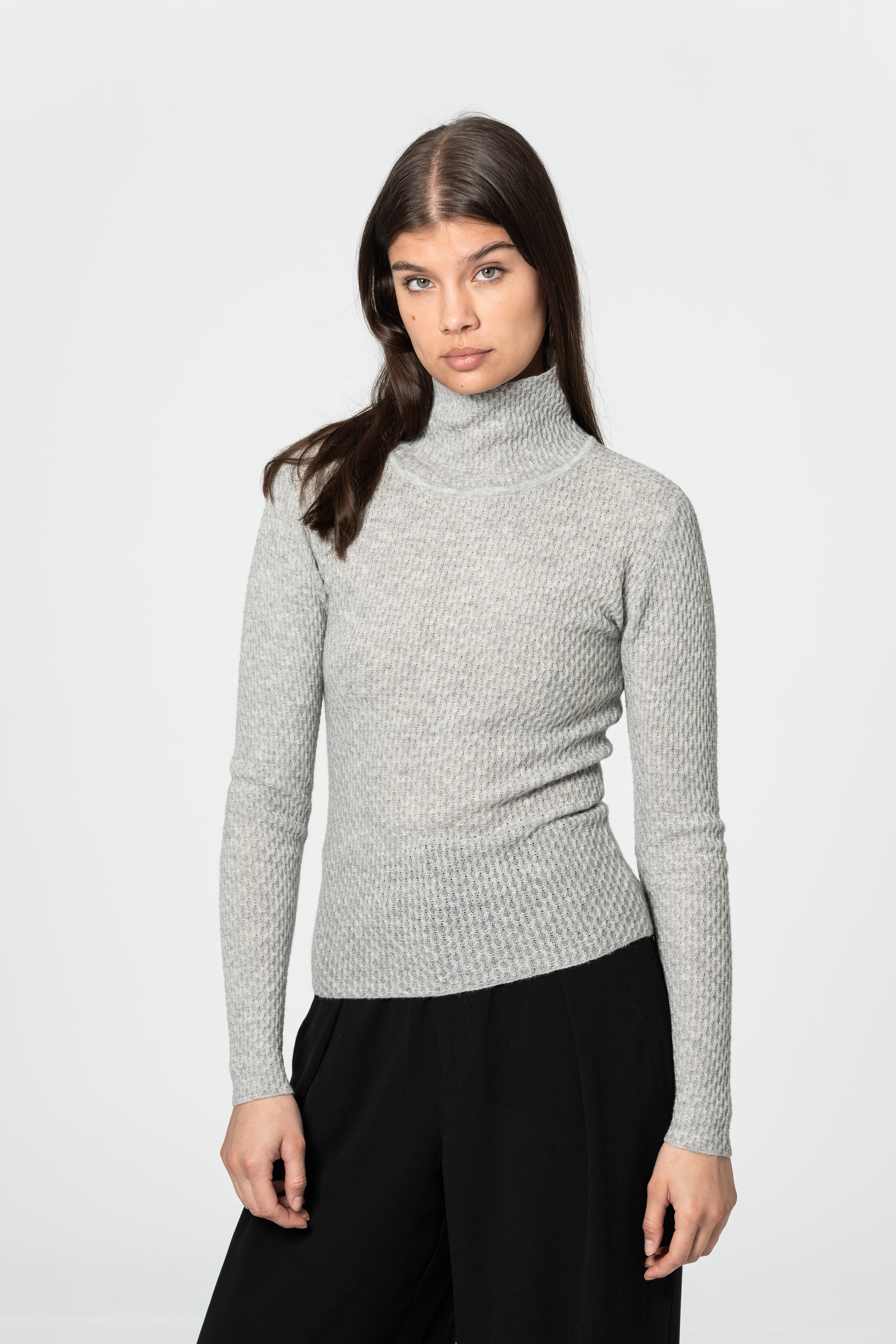 DINADI Lace Turtleneck - Silver Grey