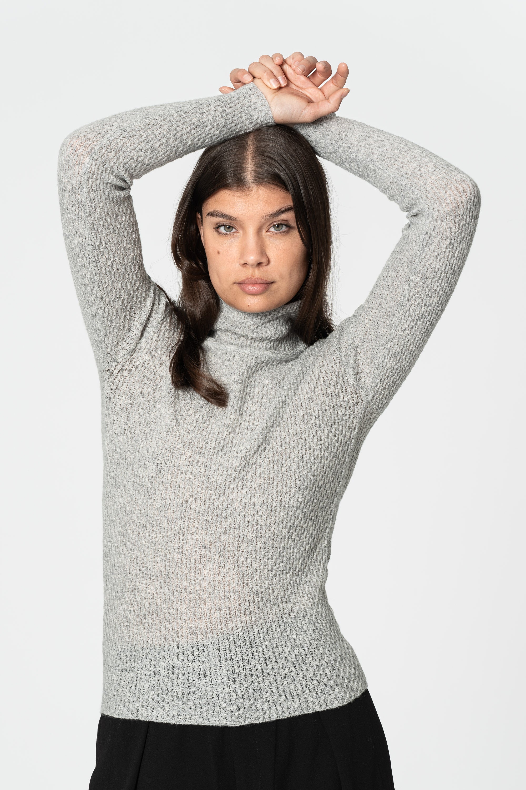 DINADI Lace Turtleneck - Silver Grey