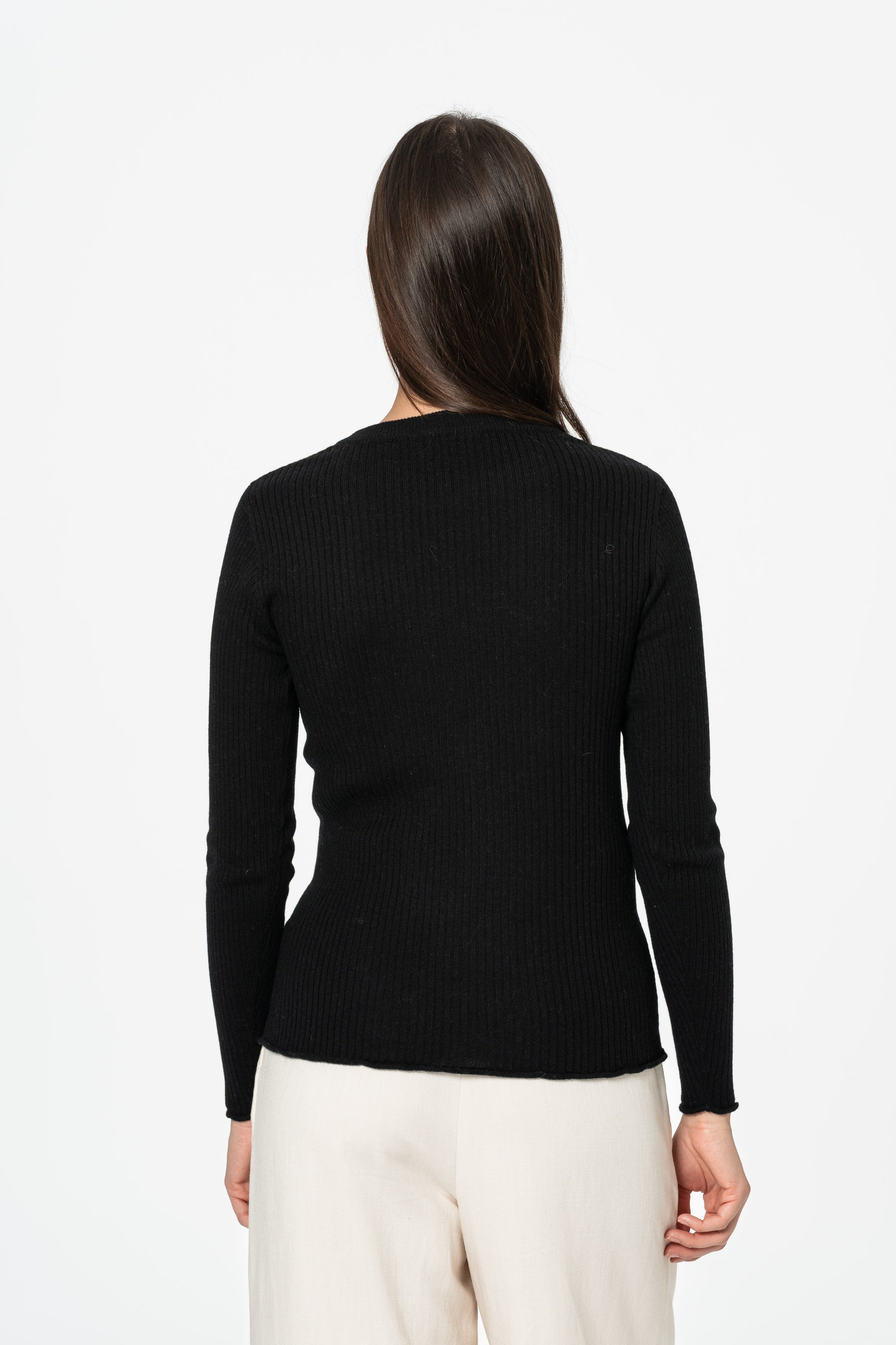 DINADI Merino Fitted Rib Sweater - Black
