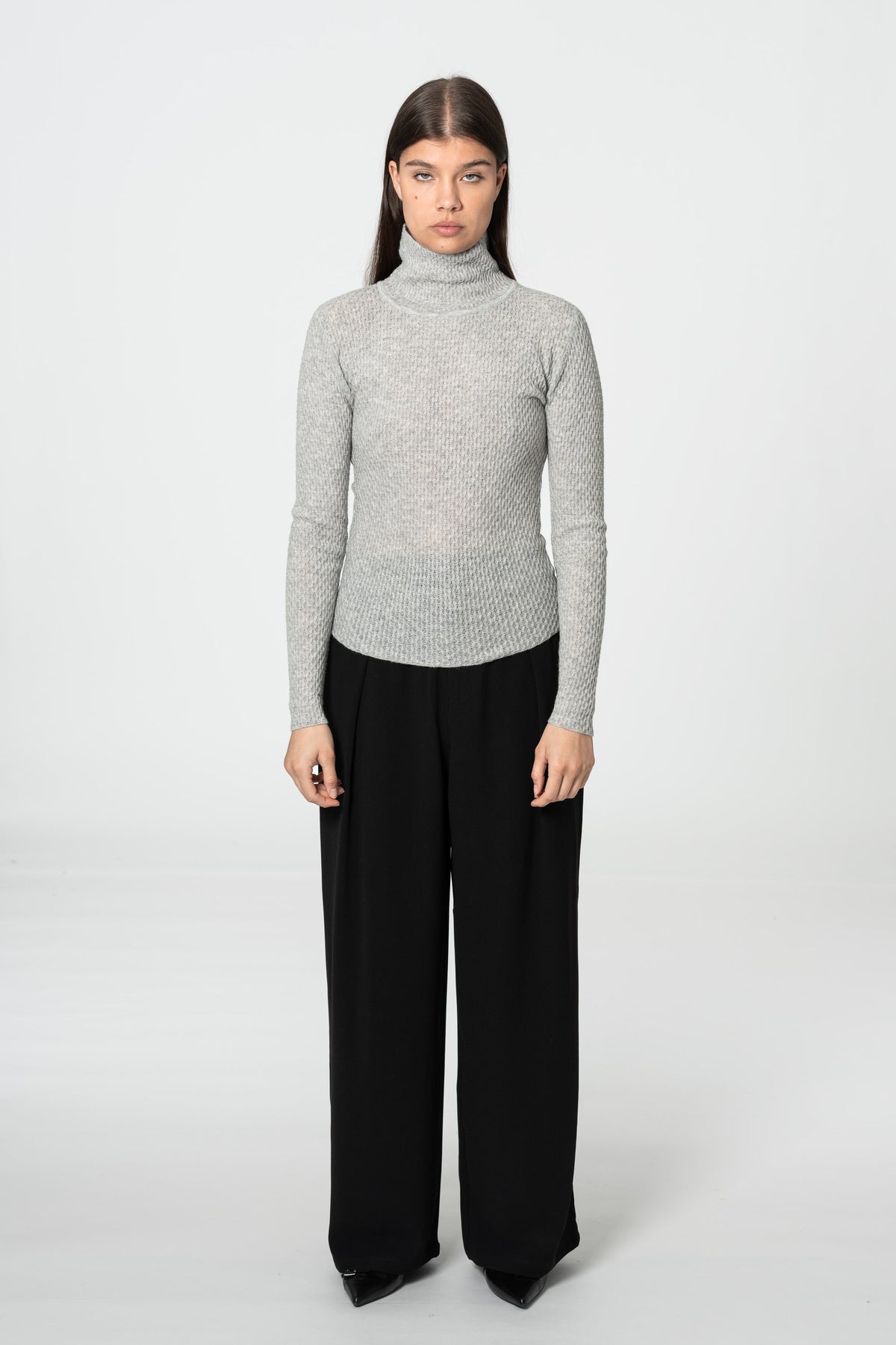 DINADI Lace Turtleneck - Silver Grey