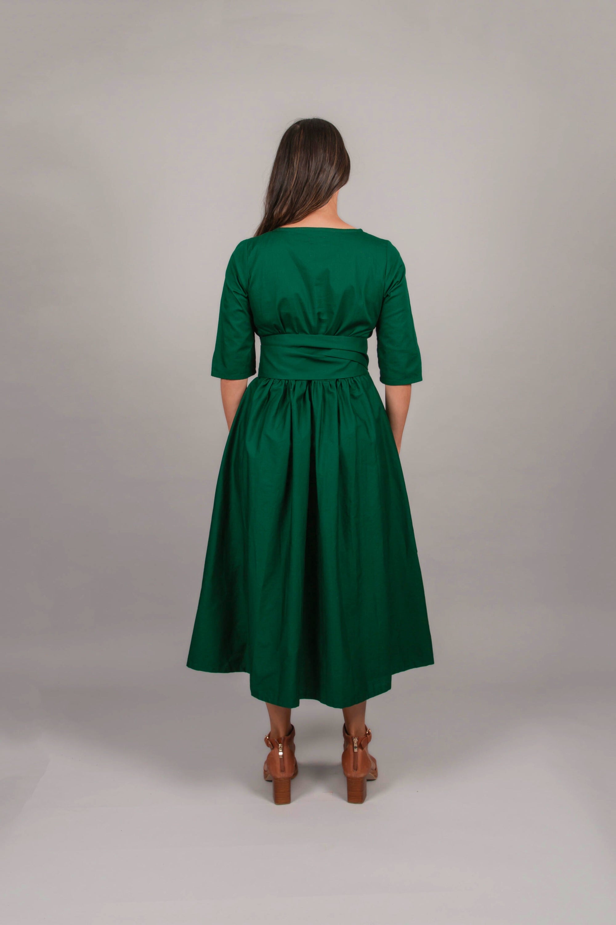 Lucinda Dress - Green Indian Poplin
