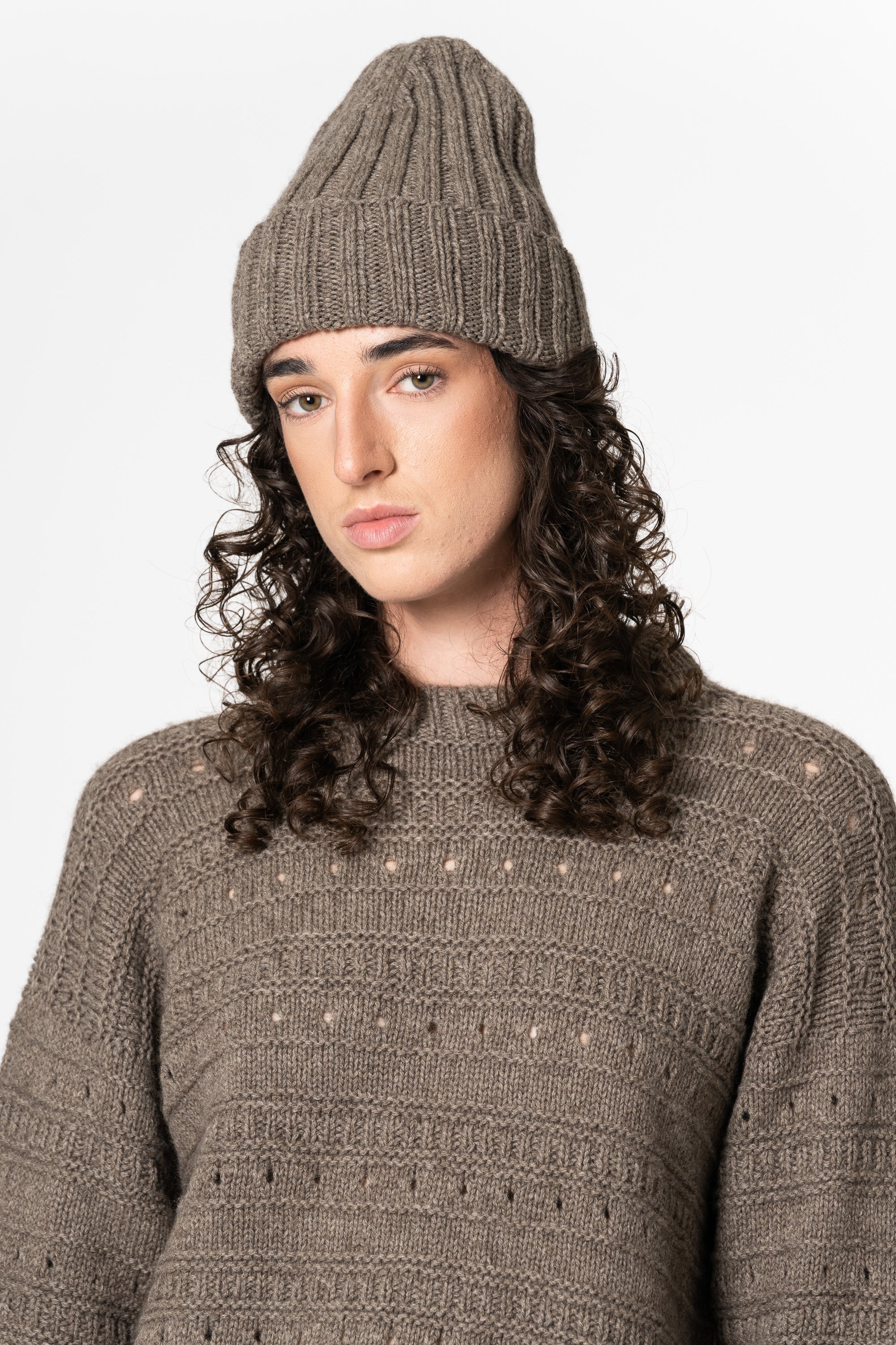 DINADI Yak Handknit Thick Rib Hat - Oat Brown