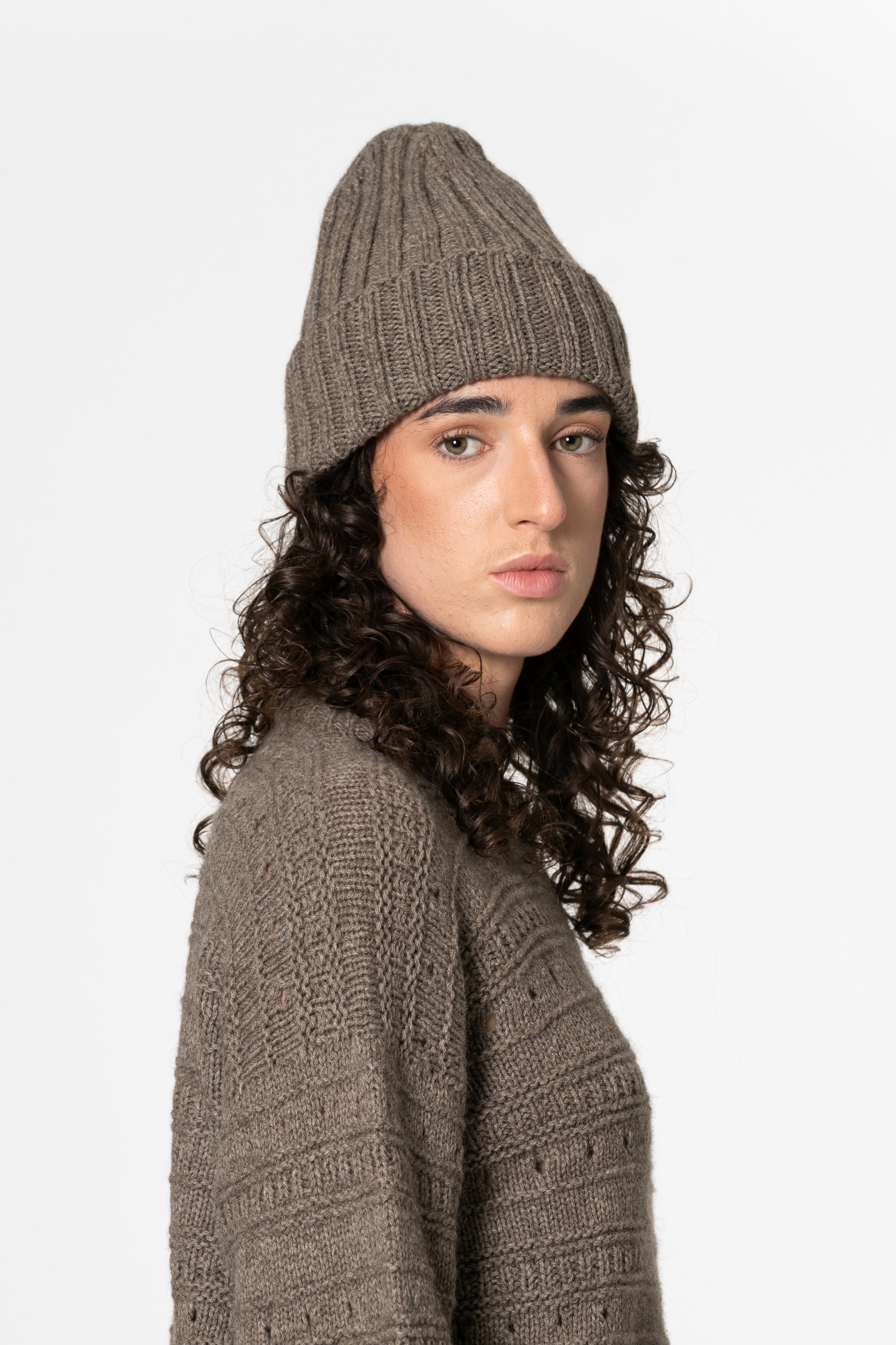 DINADI Yak Handknit Thick Rib Hat - Oat Brown