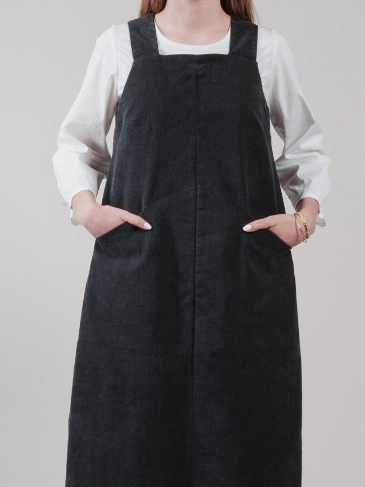Boardroom Pinny - Black Stretch Denim