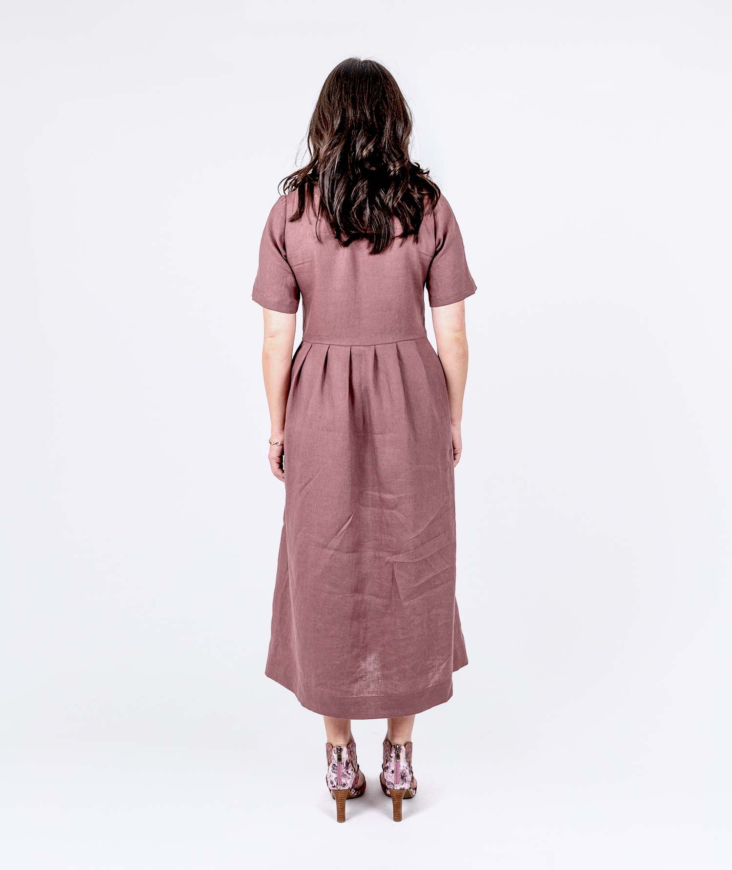 V-neck Linen Dress - Maple