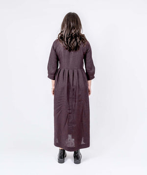 Long Pleated Linen Dress - Mahogany