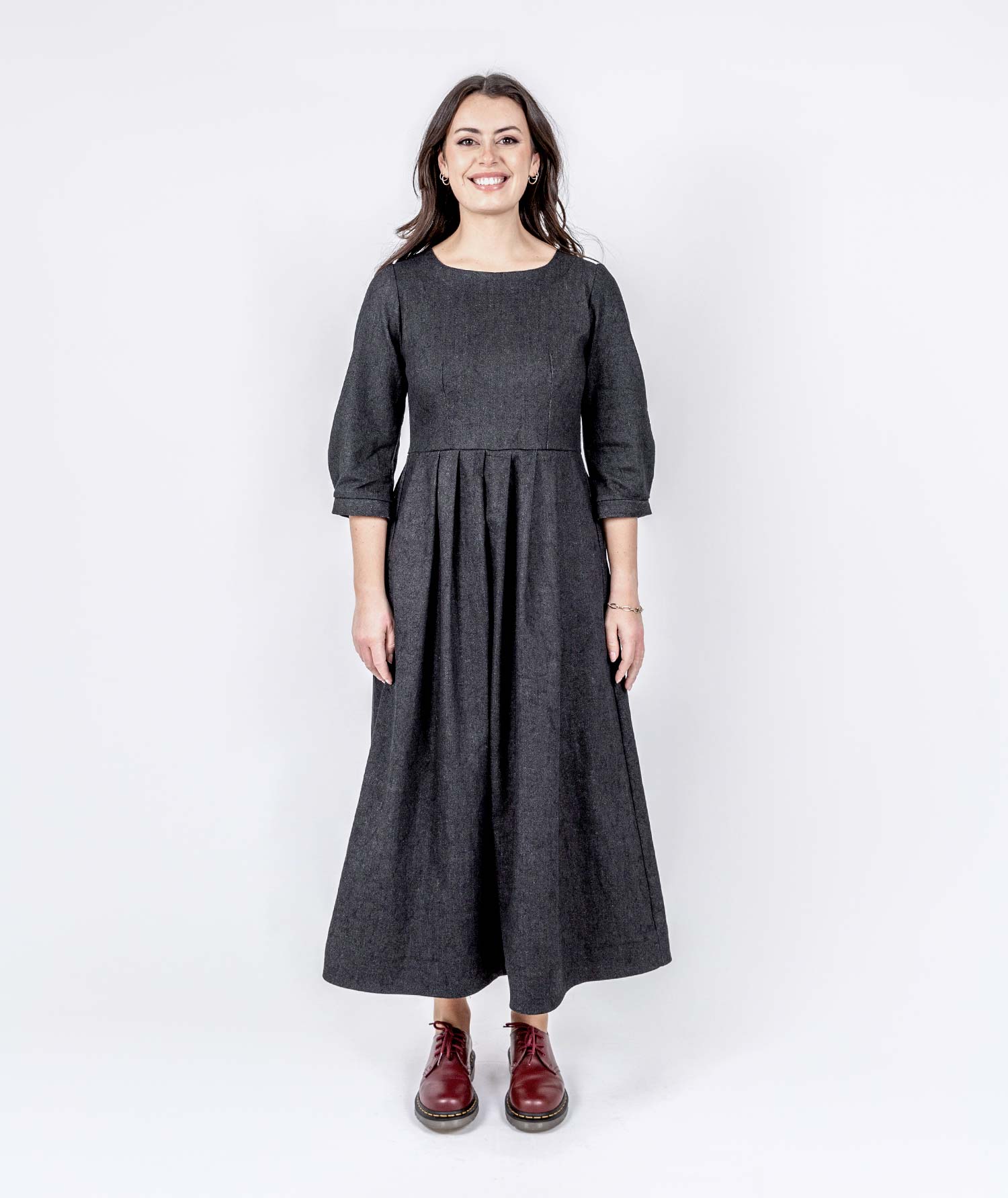 Long Pleated Denim Dress