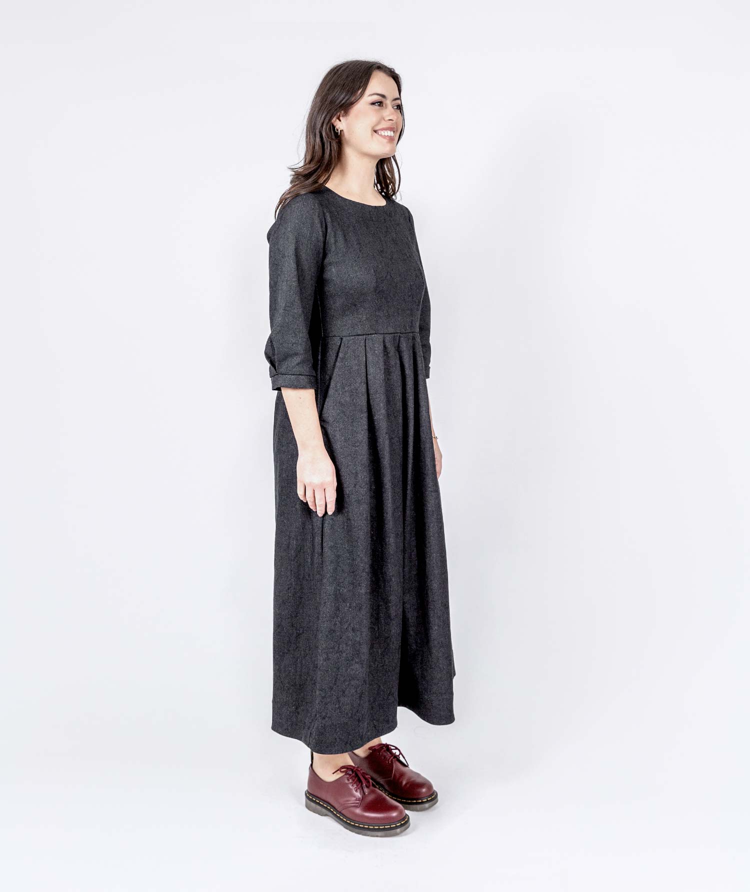 Long Pleated Denim Dress