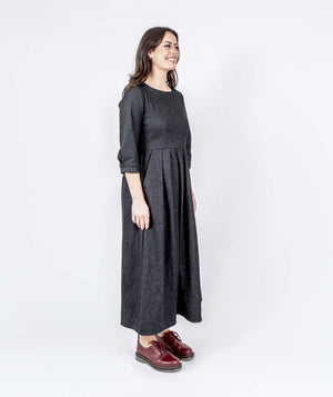 Long Pleated Denim Dress
