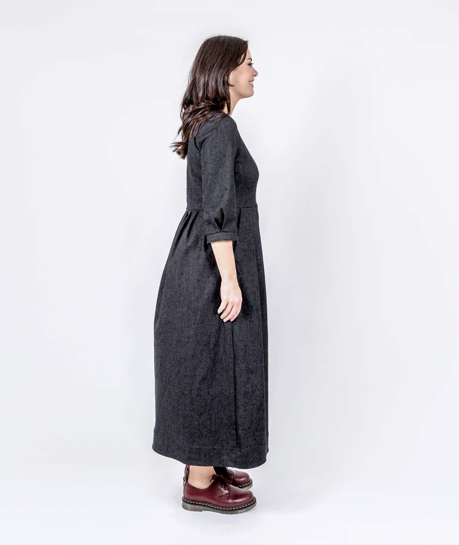 Long Pleated Denim Dress