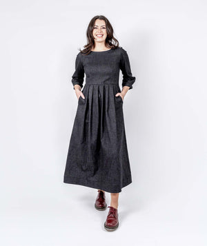 Long Pleated Denim Dress