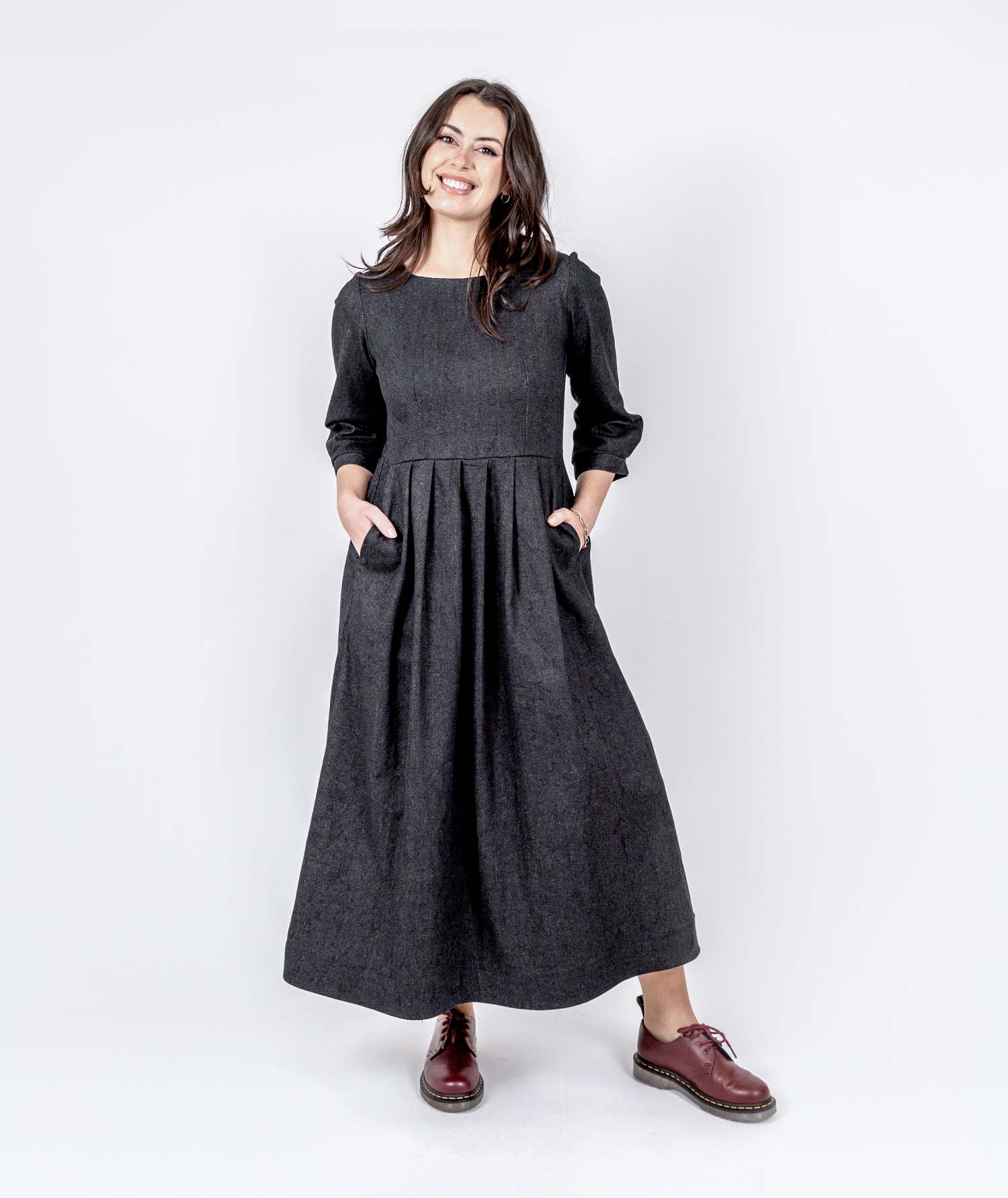 Long Pleated Denim Dress