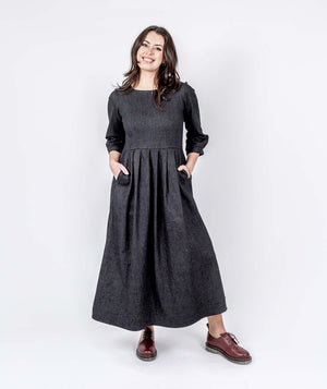 Long Pleated Denim Dress