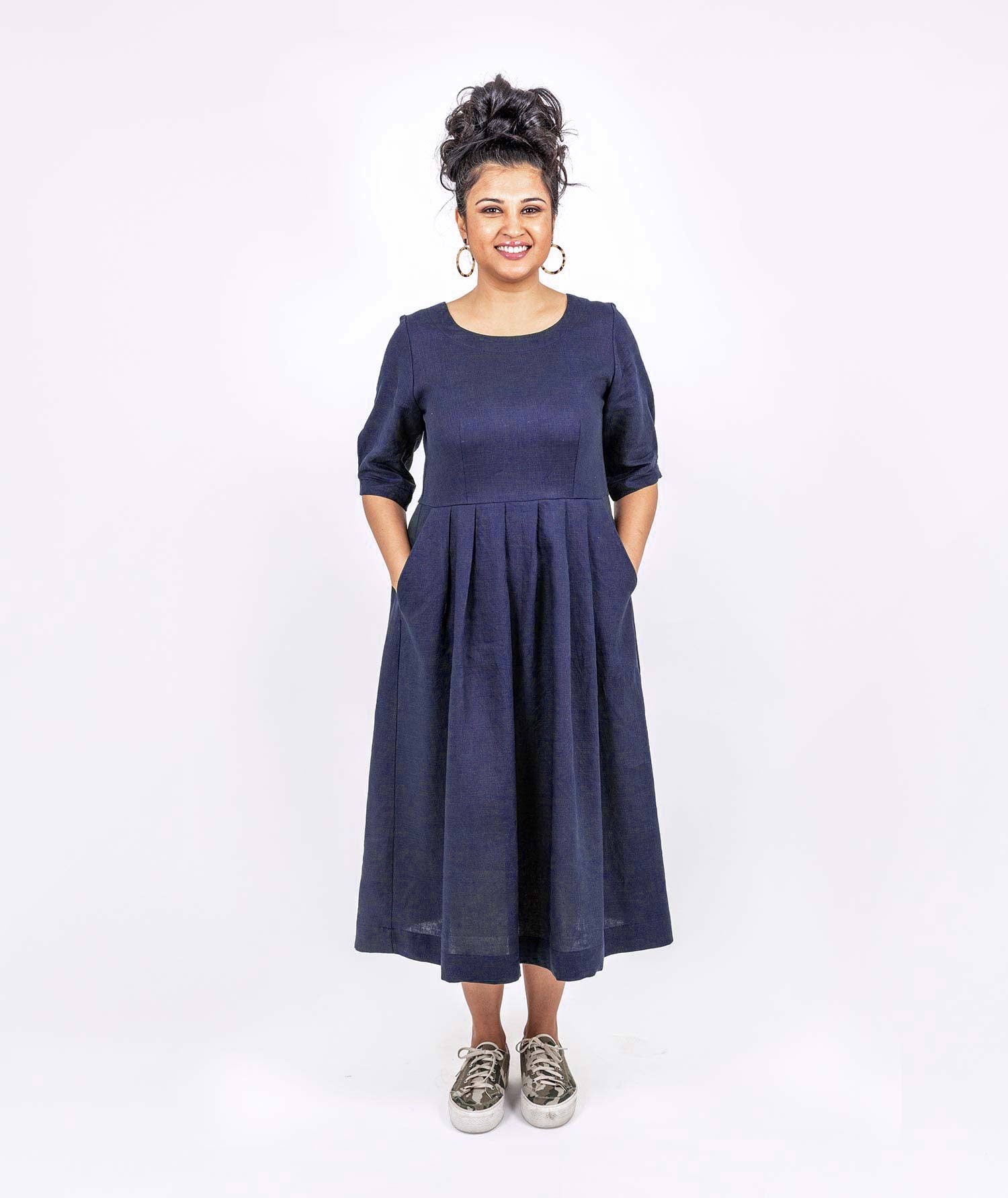 Pleated Linen Dress - Midnight Navy