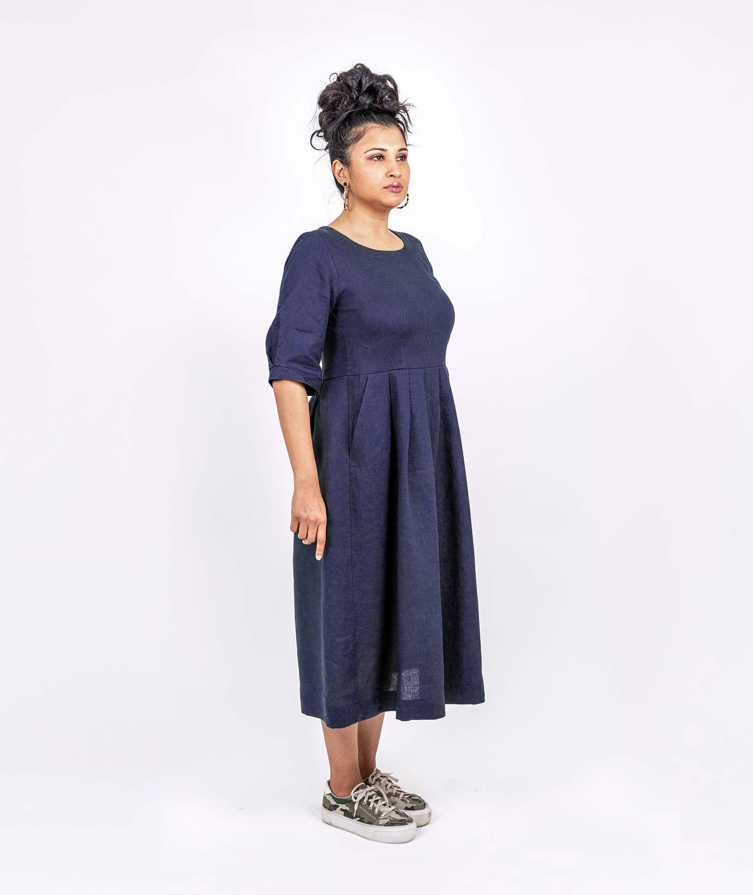 Pleated Linen Dress - Midnight Navy