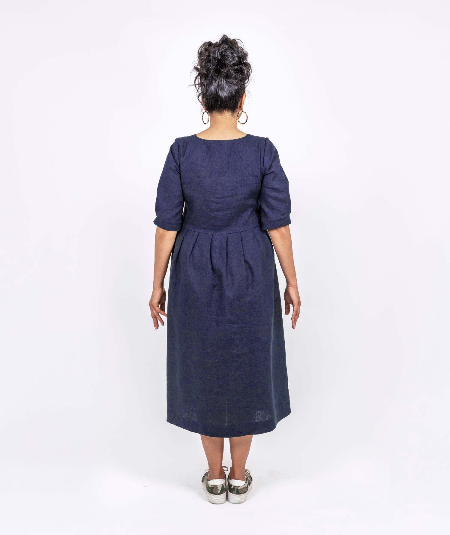 Pleated Linen Dress - Midnight Navy